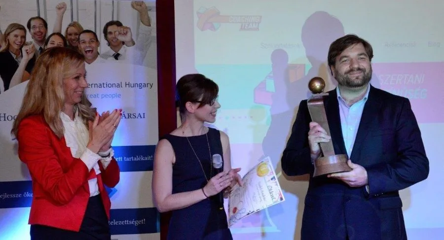 András Szabó receiving the Young Leader of the Year award, 2015